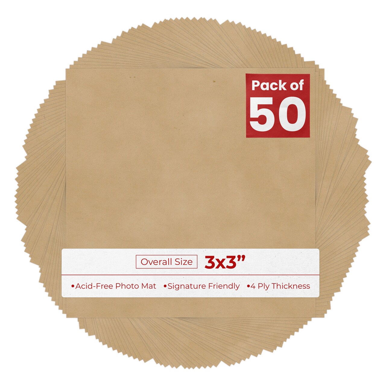 Beige Suede 3x3 Inch Uncut Mat Board - Blank Sheets, No Opening